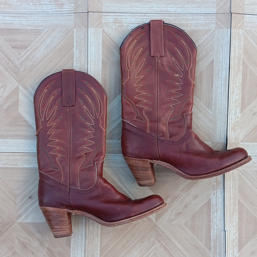 Frye Brown Leather Western Heeled Boots